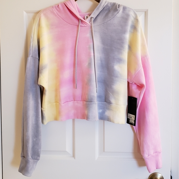 90 Degree By Reflex Tops - 90 Degree by Reflex Tie-Dye Cropped Hoodie